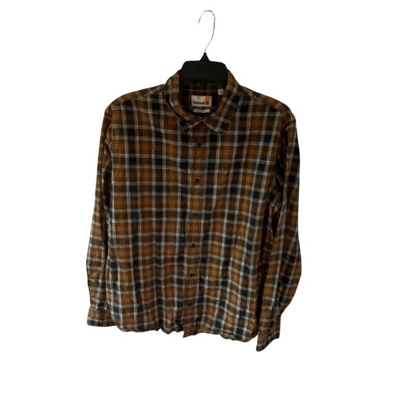 Timberland Brown Plaid Flannel Button Up Shirt XL Regular Fit Long Sleeve - Picture 1 of 8